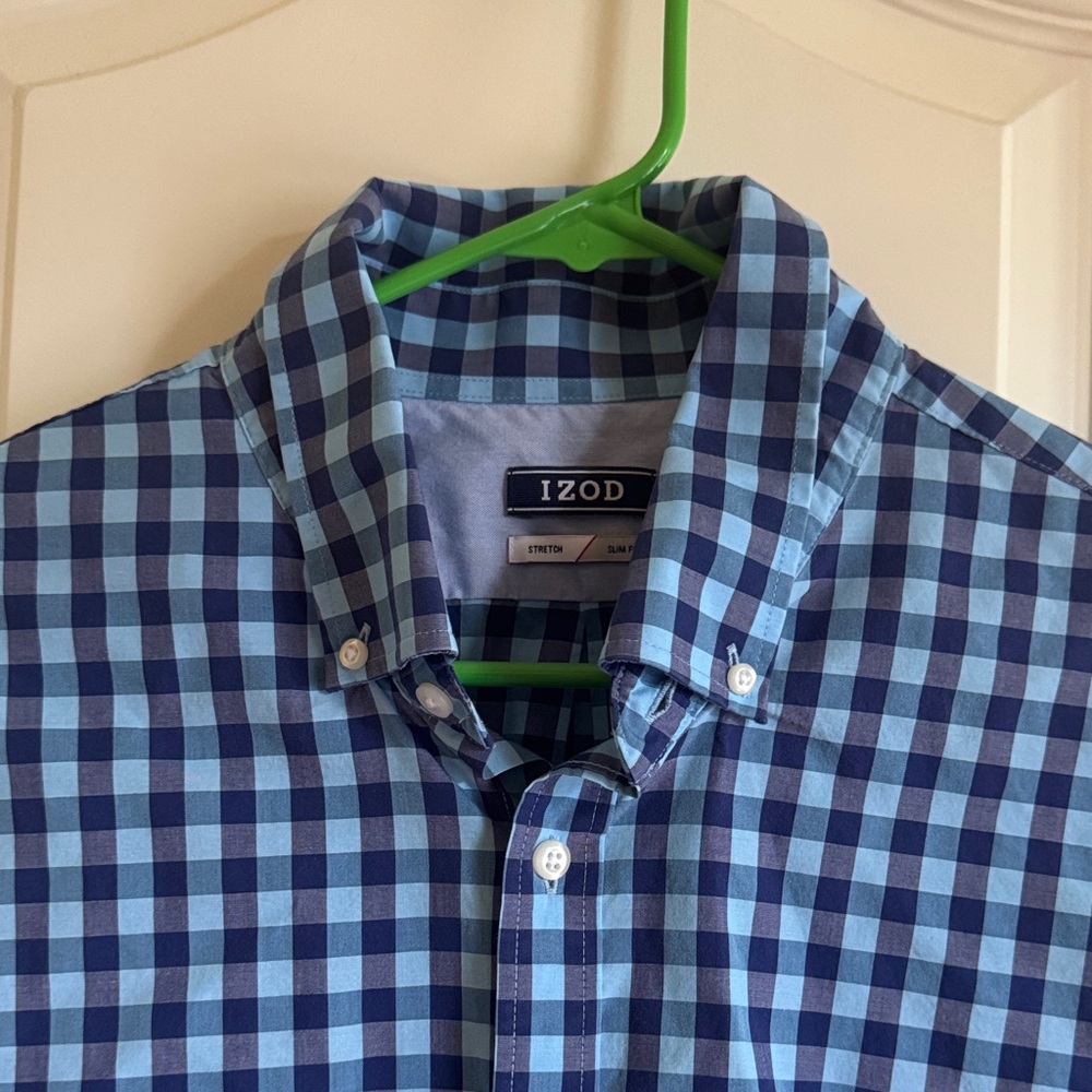Izod Men's Navy and Light Blue Plaid Shirt. 17 - 17 1/2. XL.